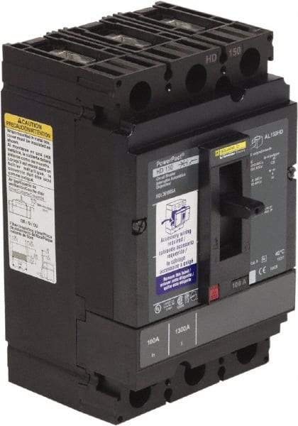 Square D - 100 Amp, 250 VDC, 600 VAC, 3 Pole, Panel Mount Molded Case Circuit Breaker - Thermal Magnetic Trip, 14 kA at 600 VAC Breaking Capacity, 14-3/0 AWG, 110.8mm Deep x 162.6mm High x 104.7mm Wide - Benchmark Tooling