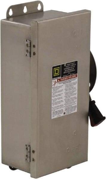 Square D - 30 Amp, 240 VAC, 250 VDC, 3 Pole Fused Safety Switch - NEMA 12, 3, 3R, 4 & 4X, 3 hp at 240 VAC (Single Phase), 7.5 hp at 240 VAC, 5 hp hp at 250 VDC (Triple Phase), 3PST Contact Form - Benchmark Tooling