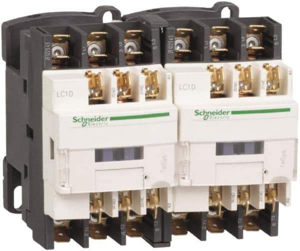 Schneider Electric - 3 Pole, 220 Coil VAC at 50/60 Hz, 12 Amp at 440 VAC, Reversible IEC Contactor - 1 Phase hp: 1 at 115 VAC, 2 at 230/240 VAC, 3 Phase hp: 10 at 575/600 VAC, 3 at 200/208 VAC, 3 at 230/240 VAC, 7.5 at 460/480 VAC - Benchmark Tooling