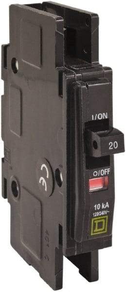 Square D - 10 Amp, 120/240 VAC, 1 Pole, DIN Rail Mounted, Flush Mount, Surface Mount Miniature Circuit Breaker - Thermal Magnetic Trip, 10 kA at 120/240 VAC Breaking Capacity, 14-2 (Aluminum), 14-2 (Copper) AWG, 74mm Deep x 103mm High x 19mm Wide - Benchmark Tooling