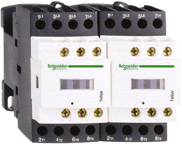 Schneider Electric - 4 Pole, 24 Coil VAC at 50/60 Hz, 20 Amp at 440 VAC, Reversible IEC Contactor - Bureau Veritas, CCC, CSA, CSA C22.2 No. 14, DNV, EN/IEC 60947-4-1, EN/IEC 60947-5-1, GL, GOST, LROS, RINA, RoHS Compliant, UL 508, UL Listed - Benchmark Tooling