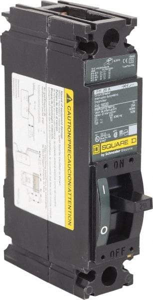 Square D - 20 Amp, 277 VAC, 1 Pole, Individually Mounted Molded Case Circuit Breaker - Thermal Magnetic Trip, 25 kA at 277 VAC Breaking Capacity, 12-4 (Aluminum), 14-4 (Copper) AWG, 4.13 Inch Deep x 6 Inch High x 1-1/2 Inch Wide - Benchmark Tooling