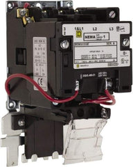 Square D - 600 Coil VAC, 27 Amp, NEMA Size 1, Open Enclosure NEMA Motor Starter - 1 Phase hp: 7 1/2 at 200 Volt, 7 1/2 at 230 Volt, 3 Phase hp: 10 at 460 Volt, 10 at 575 Volt - Benchmark Tooling
