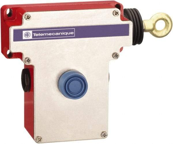 Telemecanique Sensors - 10 Amp, 2NC Configuration, Right Hand Operation, Rope Operated Limit Switch - Pushbutton Reset, Rope Pull, No Pilot Light, 300 VAC - Benchmark Tooling