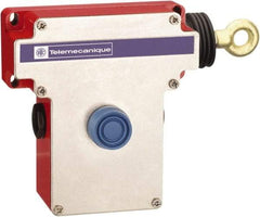 Telemecanique Sensors - 10 Amp, 2NO/2NC Configuration, Rope Operated Limit Switch - Pushbutton Reset, Rope Pull, No Pilot Light, 300 VAC - Benchmark Tooling