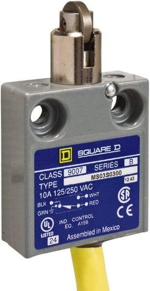 Square D - SPDT, NC/NO, 240 VAC, Prewired Terminal, Roller Plunger Actuator, General Purpose Limit Switch - 1, 2, 4, 6, 6P NEMA Rating, IP67 IPR Rating, 80 Ounce Operating Force - Benchmark Tooling