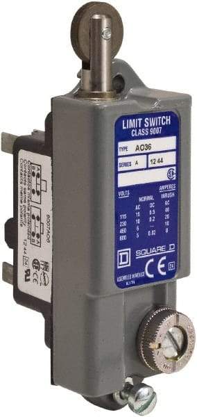 Square D - SPDT, NC/NO, 600 VAC, Screw Terminal, Roller Plunger Actuator, General Purpose Limit Switch - 1 NEMA Rating, IP20 IPR Rating - Benchmark Tooling