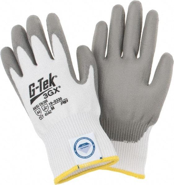PIP - Size M, ANSI Cut Lvl A4, Cut Resistant Gloves - Palm & Fingers Coated, White/Gray - Benchmark Tooling