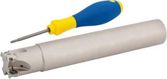 Iscar - 1-1/4" Cut Diam, 0.315" Max Depth of Cut, 1-1/4" Shank Diam, 7.87" OAL, Indexable Square Shoulder Helical End Mill - HM390 TPKT 1003 Inserts, Cylindrical Shank, 90° Lead Angle, Through Coolant, Series HeliIQMill - Benchmark Tooling