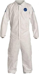 Dupont - Size 3XL Film Laminate General Purpose Coveralls - White/Blue, Zipper Closure, Elastic Cuffs, Elastic Ankles, Serged Seams, Hazard Level D & C - Benchmark Tooling