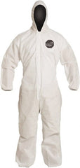 Disposable Coveralls: Size Large, Film Laminate, Zipper Closure White, Sewn Seam, Elastic Cuff, Elastic Ankle, ISO Non-Cleanroom Class