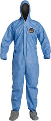 Disposable Coveralls: Size Medium, Film Laminate, Zipper Closure Blue, Sewn Seam, Elastic Cuff, Elastic Ankle, ISO Non-Cleanroom Class