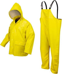 MCR Safety - Size XL, Yellow, Rain, Disposable Encapsulated Suit - 57" Chest, 2 Pockets, Detachable Hood - Benchmark Tooling