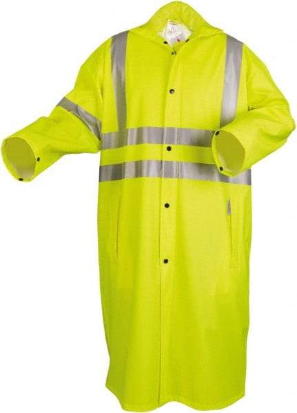 MCR Safety - Size XL, Lime, Rain, High Visibility Coat - 58" Chest, 2 Pockets, Detachable Hood - Benchmark Tooling