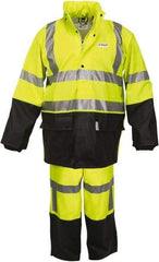 MCR Safety - Size M, Lime & Black, Rain, Flame Resistant/Retardant, Disposable Encapsulated Suit - 53" Chest, Attached Hood, Open Ankle, Elastic Wrist - Benchmark Tooling
