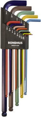 Bondhus - 13 Piece L-Key Ball End Hex Key Set - Hex Range 0.05 to 3/8", 7.8" OAL - Benchmark Tooling