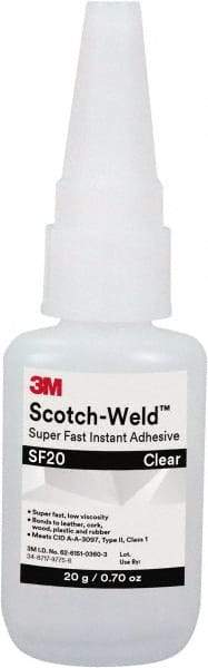 3M - 0.71 oz Bottle Clear Instant Adhesive - Series Part Number SF20, 3 to 30 sec Working Time, 24 hr Full Cure Time - Benchmark Tooling