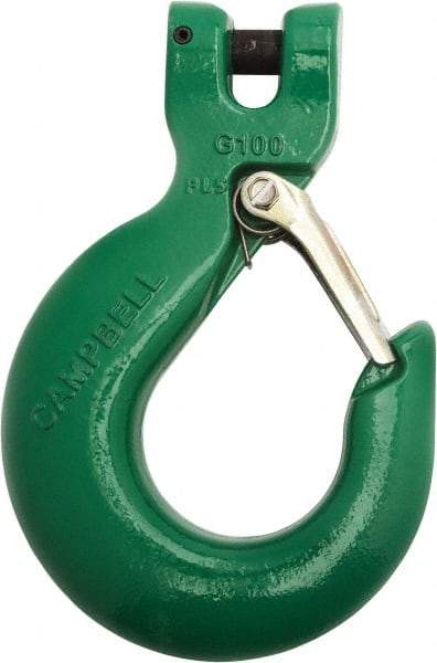 Campbell - 3/4" Chain Diam, 100 Chain Grade Clevis Hook - 35,300 Lb Capacity, 55/64" ID, 55/64" Pin Diam, 2-23/64" Hook Throat - Benchmark Tooling