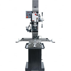 Jet - 1 Phase, 19-11/16" Swing, Geared Head Mill Drill Combination - 32-1/4" Table Length x 9-1/2" Table Width, 20-1/2" Longitudinal Travel, 8-1/4" Cross Travel, Variable Spindle Speeds, 1.5 hp, 115/230 Volts - Benchmark Tooling