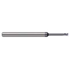 Corner Radius End Mill: 0.093″ Dia, 9/64″ LOC, 0.03″ Radius, 3 Flutes, Solid Carbide 2-1/2″ OAL, 1/8″ Shank Dia, 34 ° Helix, AlTiN Coated, Corner Radius End