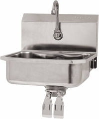 SANI-LAV - 14" Long x 11" Wide Inside, 1 Compartment, Grade 304 Stainless Steel Hand Sink Wall Mount with Double Knee Valve - 18 Gauge, 16" Long x 15-1/4" Wide x 16" High Outside, 5" Deep - Benchmark Tooling