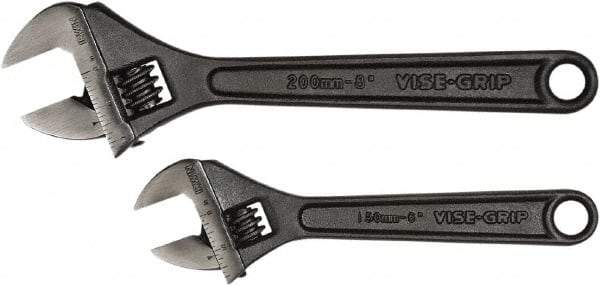 Irwin - 2 Piece, 6" to 8", Adjustable Wrench Set - Inch Measurement Standard, Black Finish - Benchmark Tooling