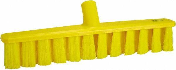 Vikan - 15.25" Fine Particle Polyester Push Broom - 1-7/8" Bristle Length, Plastic Block, European Threaded Handle Connection, Handle Sold Separately - Benchmark Tooling