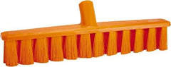 Vikan - 15.25" Fine Particle Polyester Push Broom - 1-7/8" Bristle Length, Plastic Block, European Threaded Handle Connection, Handle Sold Separately - Benchmark Tooling