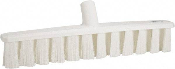 Vikan - 15.25" Fine Particle Polyester Push Broom - 1-7/8" Bristle Length, Plastic Block, European Threaded Handle Connection, Handle Sold Separately - Benchmark Tooling