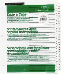 Office Essentials - 11 x 8 1/2" A to Z Label, 26 Tabs, 3-Hole Punched, Preprinted Divider - White - Benchmark Tooling