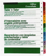 Office Essentials - 11 x 8 1/2" 1 to 12" Label, 12 Tabs, 3-Hole Punched, Preprinted Divider - Multicolor Tabs, White Folder - Benchmark Tooling