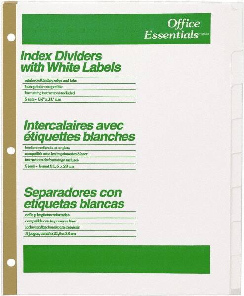 Office Essentials - 11 x 8 1/2" 1 to 8" Label, 8 Tabs, 3-Hole Punched, Customizable Divider - White - Benchmark Tooling