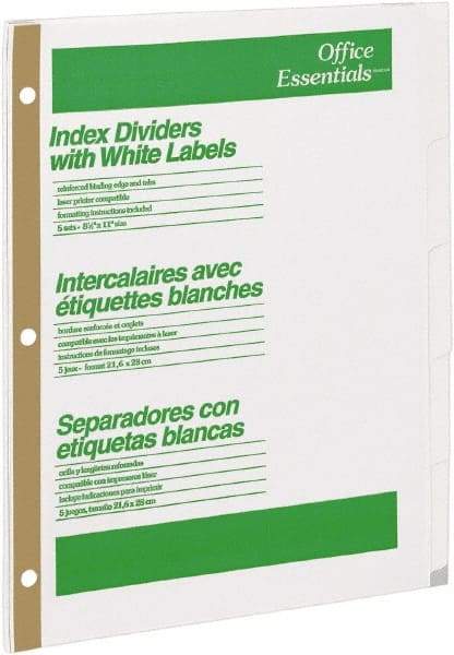 Office Essentials - 11 x 8 1/2" 1 to 5" Label, 5 Tabs, 3-Hole Punched, Customizable Divider - White - Benchmark Tooling