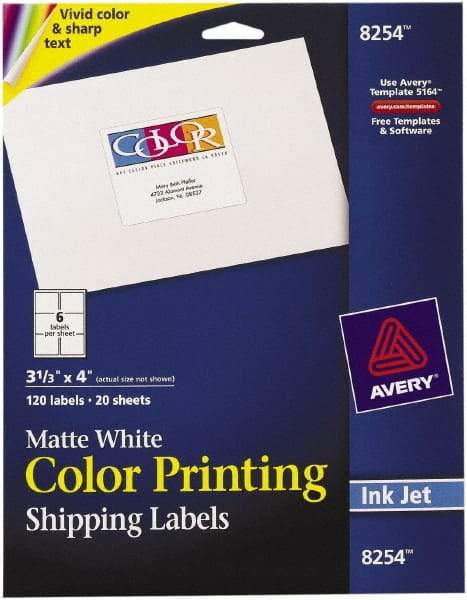 AVERY - 3.33" Wide x 4" Long, Matte White Paper Inkjet Label - For Inkjet Printers - Benchmark Tooling