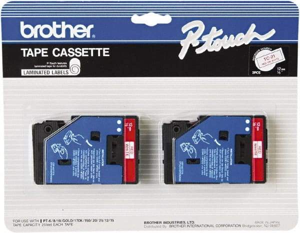 Brother - 1/2" Wide x 300" Long, White Tape Cassette - For Label Maker - Benchmark Tooling