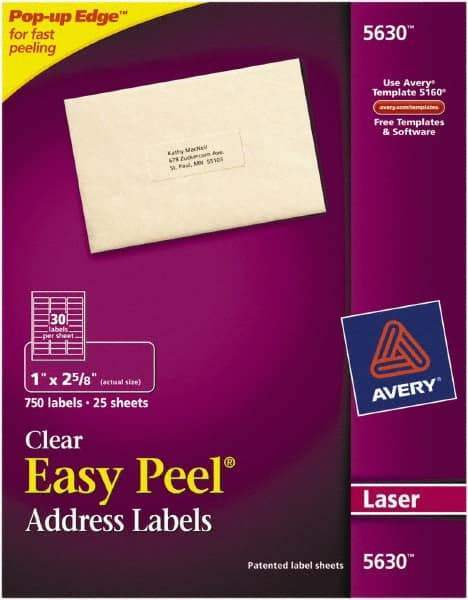 AVERY - 1" Wide x 2-5/8" Long, Clear Paper Shipping Label - For Laser Printers - Benchmark Tooling