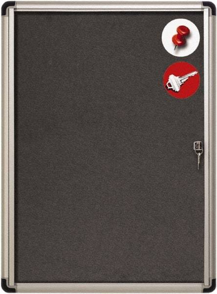 MasterVision - 28" Wide x 38" High Enclosed Cork Bulletin Board - Fabric & Aluminum Frame, Black & Aluminum - Benchmark Tooling