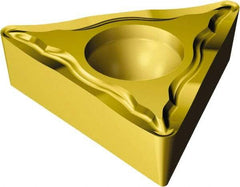 Sandvik Coromant - TCMT21.51 UM Grade 2015 Carbide Turning Insert - TiCN/AI2O3/TiN Finish, 60° Triangle, 1/4" Inscr Circle, 3/32" Thick, 1/64" Corner Radius - Benchmark Tooling