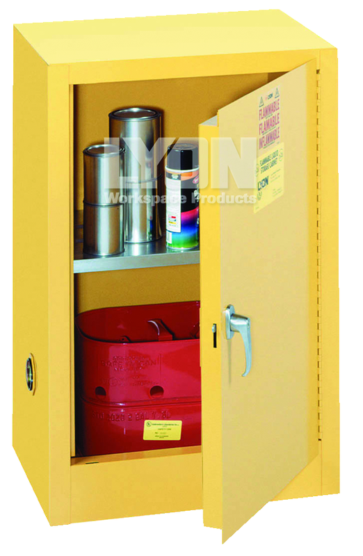 Compact Storage Cabinet - #5473 - 23-1/4 x 18 x 35" - 12 Gallon - w/one shelf, 1-door manual close - Yellow Only - Benchmark Tooling