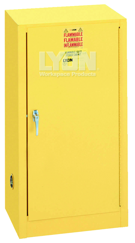 Compact Storage Cabinet - #5474 - 23-1/4 x 18 x 44" - 15 Gallon - w/one shelf, 1-door manual close - Yellow Only - Benchmark Tooling