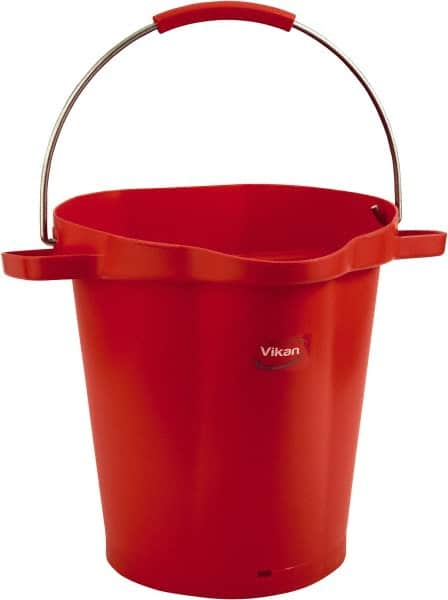 Vikan - 5 Gal, 18" High, Polypropylene Round Red Single Pail with Pour Spout - Handle Included, 15.4mm Top Length x 18.9" Top Width x 18.9" Top Diam - Benchmark Tooling