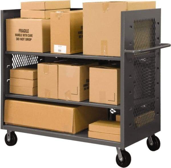 Durham - 2,000 Lb Capacity, 2 Shelf, 3-Sided Steel Truck - 30" Long x 48-1/2" Wide x 56-7/16" High, Phenolic Wheels - Benchmark Tooling
