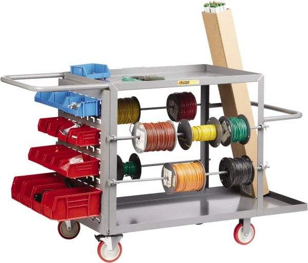 Little Giant - 24" Wide x 65" Long x 35" High Wire Spool Cart - 2 Shelf, Steel, 2 Rigid/2 Swivel Casters - Benchmark Tooling