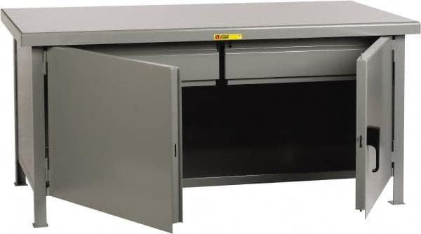 Little Giant - 48 Wide x 30" Deep x 34" High, 7 Gauge Steel Workbench - Fixed Legs, Gray - Benchmark Tooling