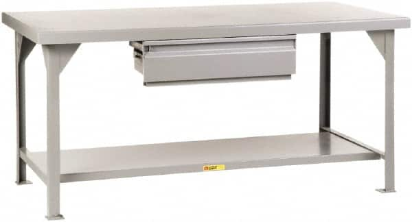 Little Giant - 72 Wide x 36" Deep x 34" High, 7 Gauge Steel Workbench - Fixed Legs, Gray - Benchmark Tooling