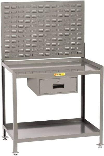 Little Giant - 1 Drawer, 2 Shelf Workbench with Louvered Panel - 2,000 Lb Capacity, Steel with Flush Front Edge Top, Gray, 24" Wide x 45" High x 48" Long - Benchmark Tooling
