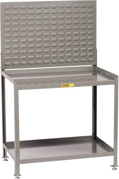 Little Giant - No Drawers, 2 Shelf Workbench with Louvered Panel - 2,000 Lb Capacity, Steel with Flush Front Edge Top, Gray, 24" Wide x 45" High x 36" Long - Benchmark Tooling