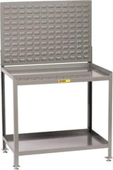 Little Giant - No Drawers, 2 Shelf Workbench with Louvered Panel - 2,000 Lb Capacity, Steel with Flush Front Edge Top, Gray, 24" Wide x 45" High x 36" Long - Benchmark Tooling