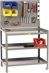 Little Giant - No Drawers, 3 Shelf Workbench with Pegboard - 2,000 Lb Capacity, Steel with Flush Front Edge Top, Gray, 24" Wide x 45" High x 36" Long - Benchmark Tooling