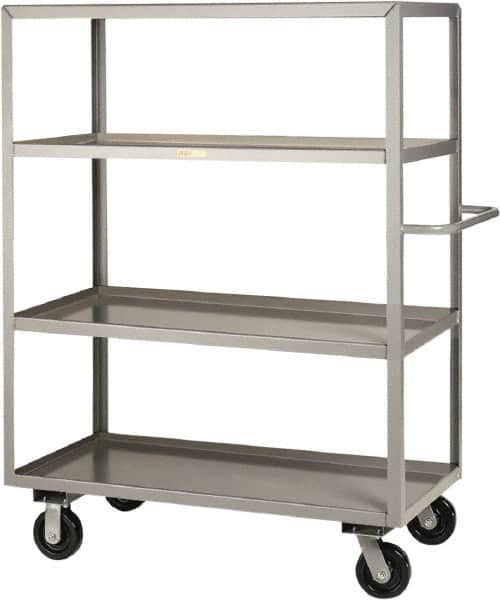 Little Giant - 3,600 Lb Capacity, 4 Shelf, Steel Shelf Truck - 65-1/2" Long x 30" Wide x 65" High, 6" Diam Phenolic Wheels - Benchmark Tooling